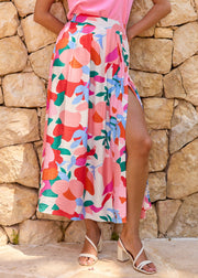 Jupe longue fleurie fuchsia