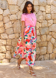 Jupe longue fleurie fuchsia