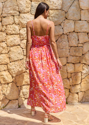 Robe fleurie rouge orange fluide