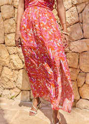 Robe fleurie rouge orange fluide