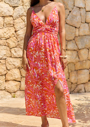 Robe fleurie rouge orange fluide