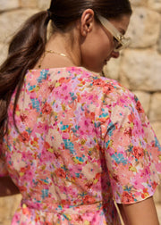 Robe portefeuille fleurie rose