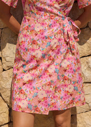 Robe portefeuille fleurie rose