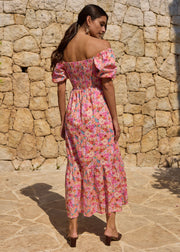 Robe fleurie col bardot