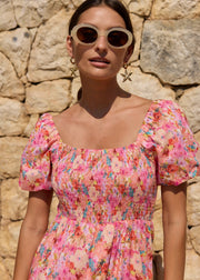 Robe fleurie col bardot