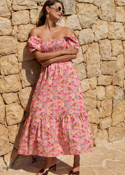 Robe fleurie col bardot