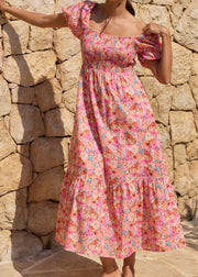 Robe fleurie col bardot