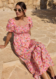 Robe fleurie col bardot