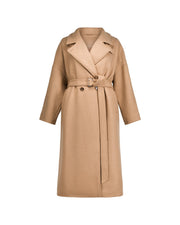 Manteau laine coupe oversize, manteau camel ceinturé, sans modèle sur fond blanc, autre vue
