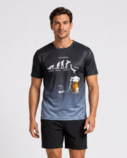 T-shirt imprimé graphique dégradé noir et bleu — vue portée de face