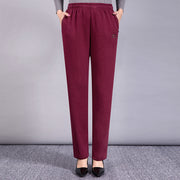 Pantalon Héloïse grande taille bordeaux, vue portée de face