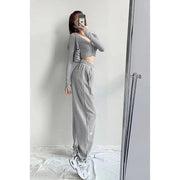 Pantalon de jogging taille haute Delphine gris clair, vue portée de trois quarts