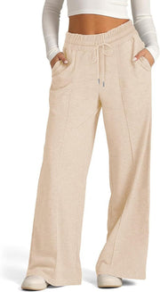 Pantalon de jogging à jambe large Apolline ivoire, vue portée de face