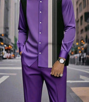 Ensemble manches longues et pantalon violet — vue portée en pied