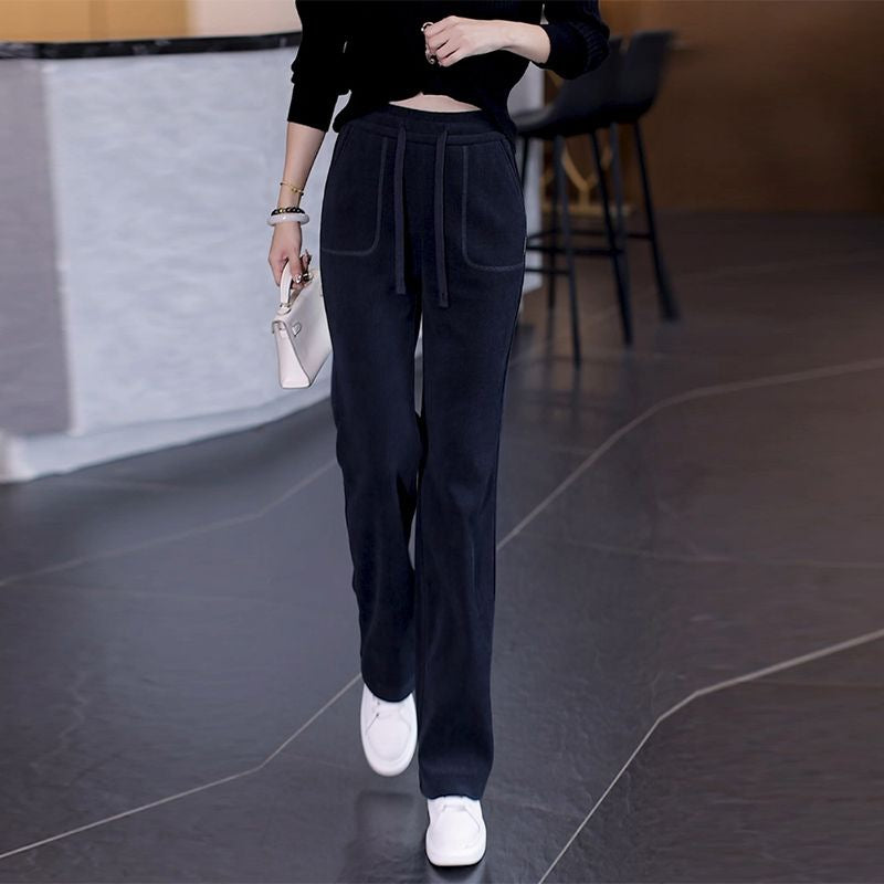 Pantalon doublé polaire Rosalie noir, vue portée de face