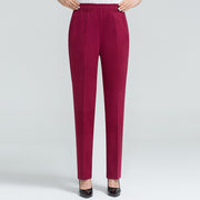 Pantalon Héloïse grande taille bordeaux, vue portée de face