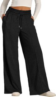 Pantalon de jogging à jambe large Apolline noir, vue portée de face