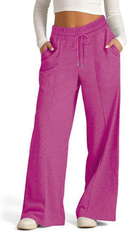 Pantalon de jogging à jambe large Apolline rose, vue portée de face