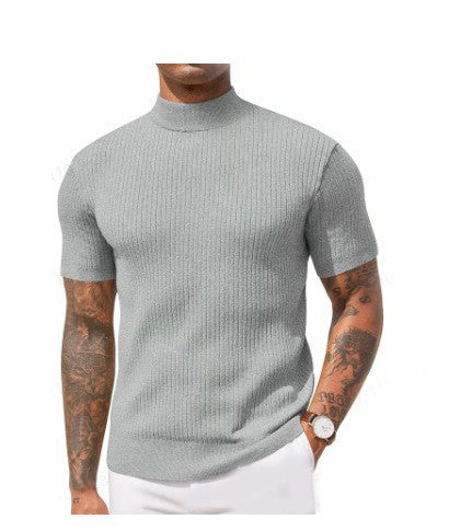 Pull uni en maille côtelée gris clair — vue portée de face