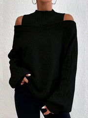 Pull col roulé Romane noir — vue portée de face