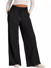 Pantalon de jogging à jambe large Apolline noir, vue portée de face