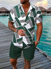Ensemble chemise géométrique et short vert foncé — vue portée en pied