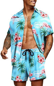 Ensemble chemise short motif tropical