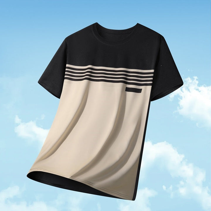 T-shirt à empiècements contrastés beige, vue à plat