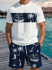 Ensemble chemise et short bleu marine — vue de face, t-shirt et short assortis