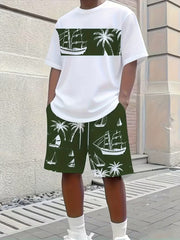 Ensemble chemise et short vert foncé — vue de face, t-shirt et short assortis