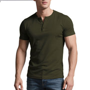 T-shirt long à col rond vert olive — vue portée de face