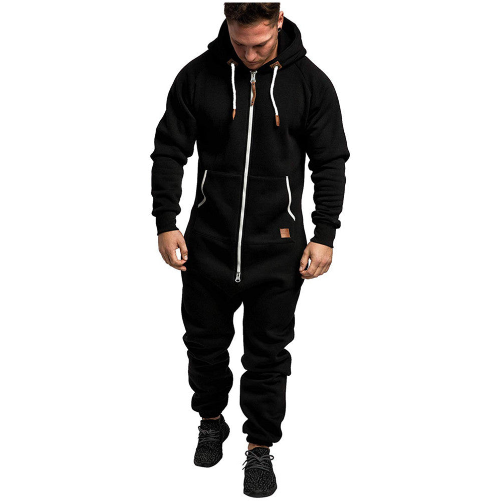 Combinaison capuche zip contrastant noir — vue portée en pied