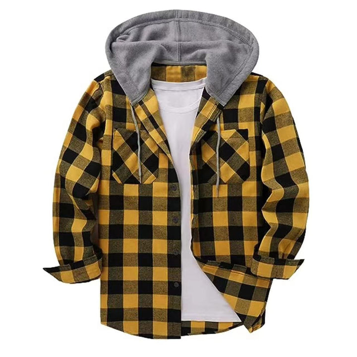 Veste à carreaux et capuche contrastée