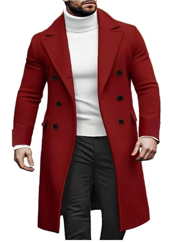 Manteau croisé à revers crantés bordeaux — vue portée de face