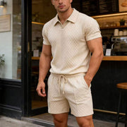 Ensemble chemise col et short beige — vue portée de face