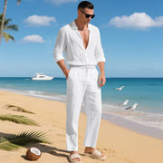 Ensemble chemise lin pantalon blanc — vue portée en pied