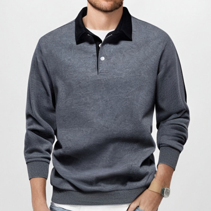 Polo blocs couleur manches longues gris foncé — vue portée de face