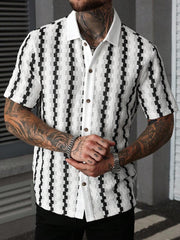 Chemise à rayures ondulées blanc et noir — vue portée de face