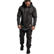 Combinaison capuche zip contrastant gris anthracite — vue portée en pied