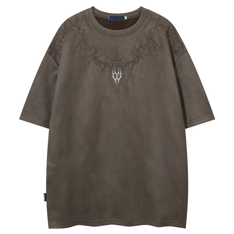T-shirt brodé marron, vue de face