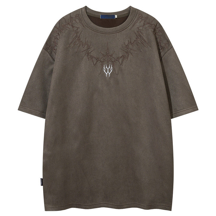 T-shirt brodé marron, vue de face