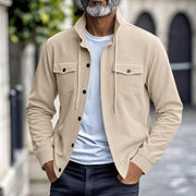 Veste texturée beige à cordons, vue portée de face