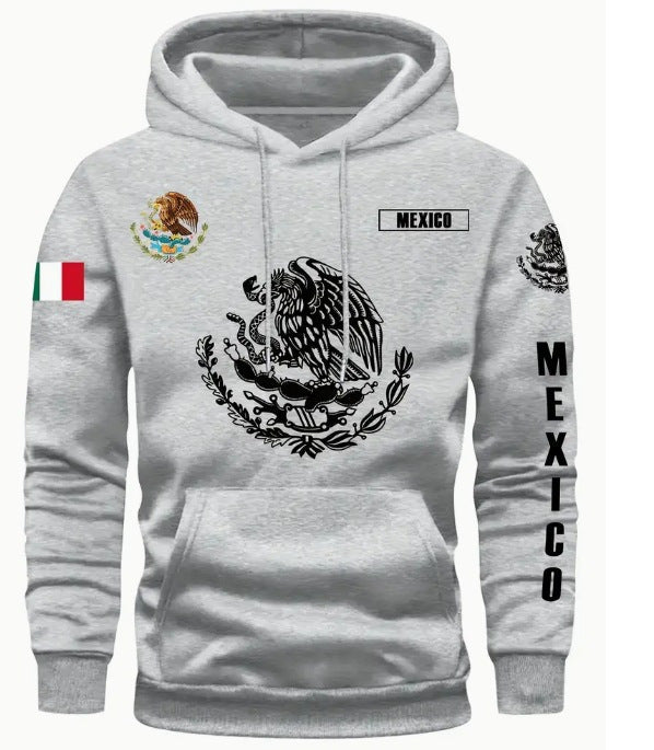 Sweat à capuche avec drapeau et motif du Mexique — gris.