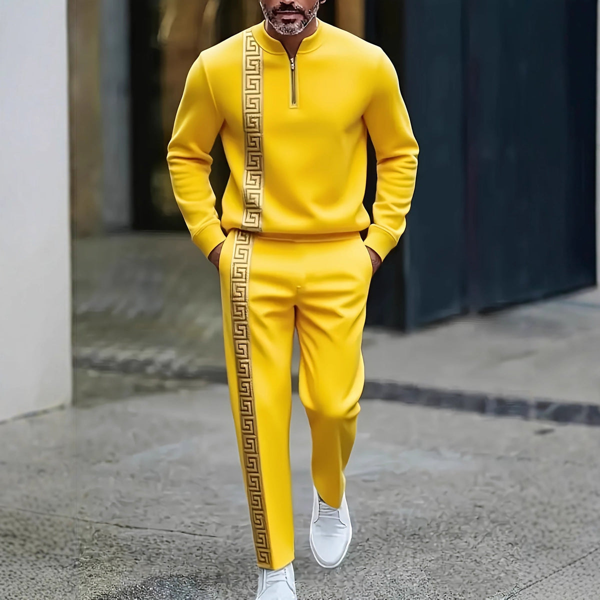 Ensemble col montant zippé jaune — vue portée en pied