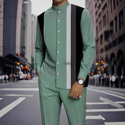 Ensemble manches longues et pantalon vert menthe — vue portée en pied