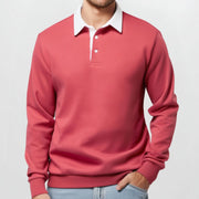 Polo blocs couleur manches longues rouge — vue portée de face
