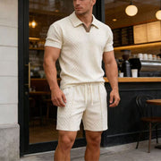 Ensemble chemise col et short beige — vue portée en pied