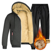 Ensemble veste zippée capuche — gris anthracite avec gros plan de la doublure au bas du pantalon