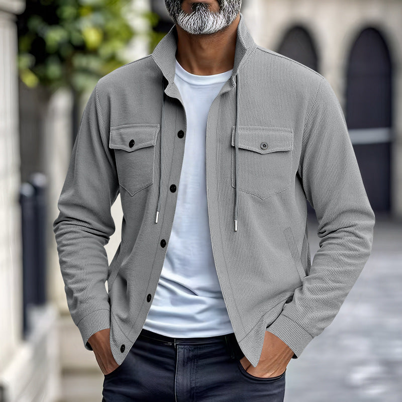 Veste texturée grise à cordons, vue portée de face