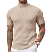 Pull uni en maille côtelée beige — vue portée de face
